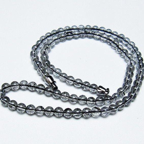 ブラックルチルクォーツ ネックレス 5mm [T354-5988]