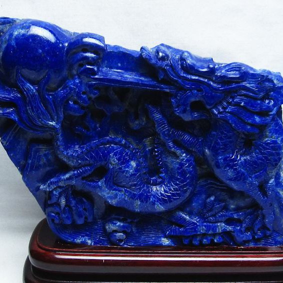2.9Kg ラピスラズリ 手彫り 龍 置物[T362-462]
