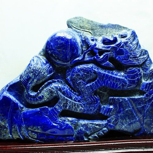 9.2Kg ラピスラズリ 手彫り 龍 置物[T362-524]