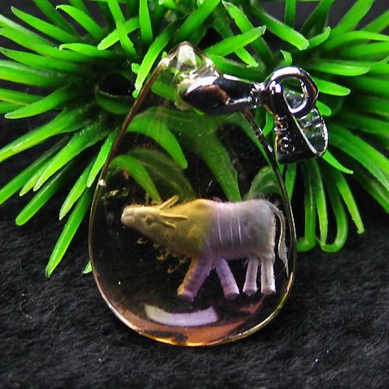 アメトリン十二支「丑」彫刻入り ペンダント [T365-456]