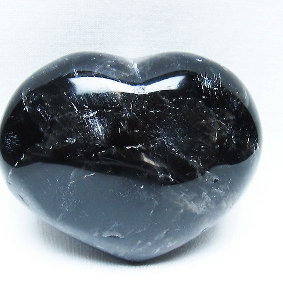 モリオン 純天然 黒水晶 ハート 置物[T375-5189]