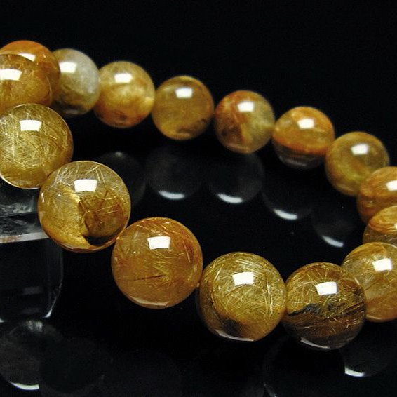 放射金針ルチル水晶 ブレスレット 13mm [T38-1244]