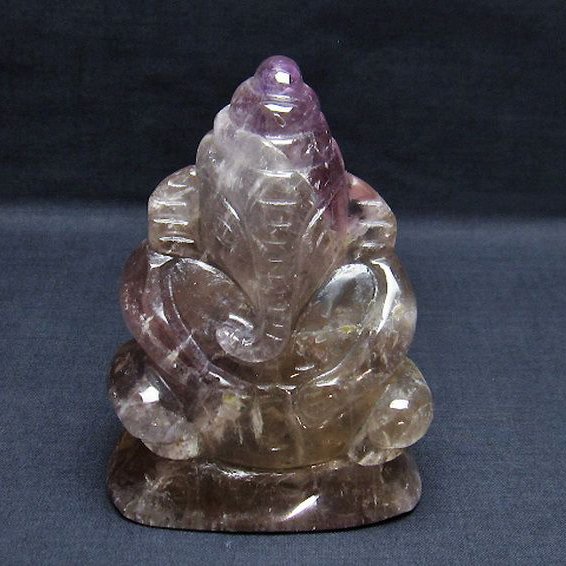 アメジスト ガネーシャ 彫刻品  置物[T42-457]