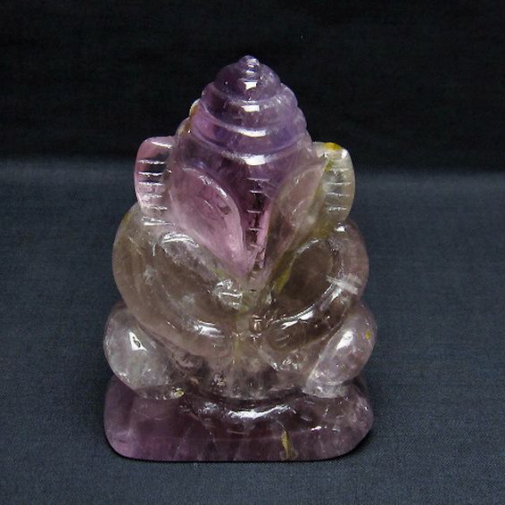 アメジスト ガネーシャ 彫刻品  置物[T42-460]