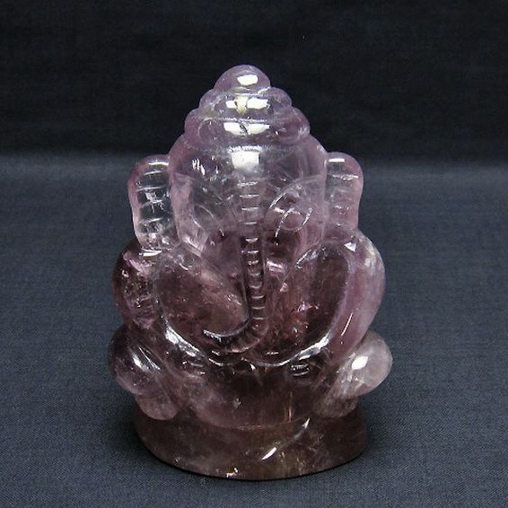 アメジスト ガネーシャ 彫刻品 置物[T42-507]