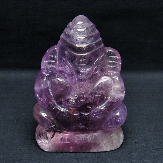 アメジスト ガネーシャ 彫刻品 置物[T42-511]
