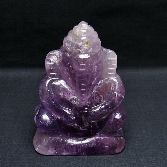アメジスト ガネーシャ 彫刻品 置物[T42-514]