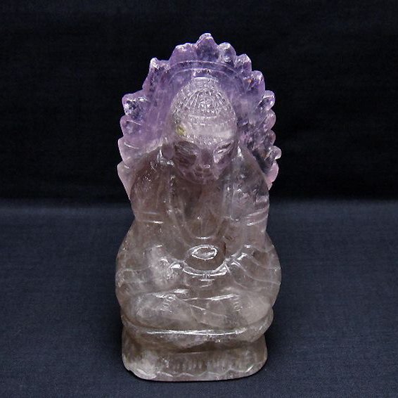 虹入り アメジスト 布袋様 置物[T42-569]