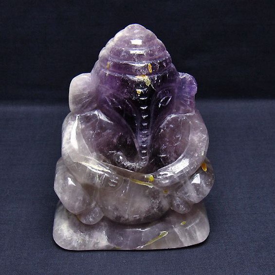 アメジスト ガネーシャ 彫刻品 置物 [t42-598]