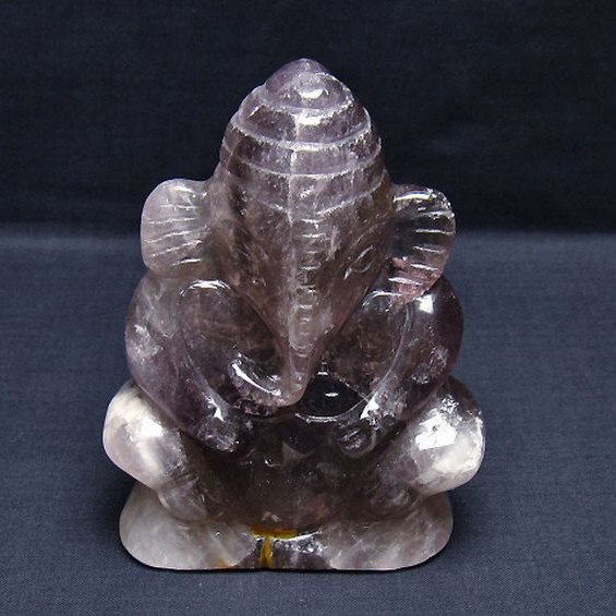 アメジスト ガネーシャ 彫刻品 置物 [t42-602]