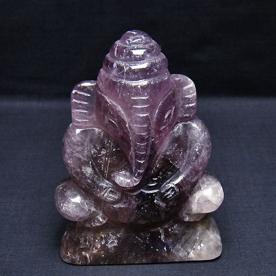 アメジスト ガネーシャ 彫刻品 置物 [t42-614]