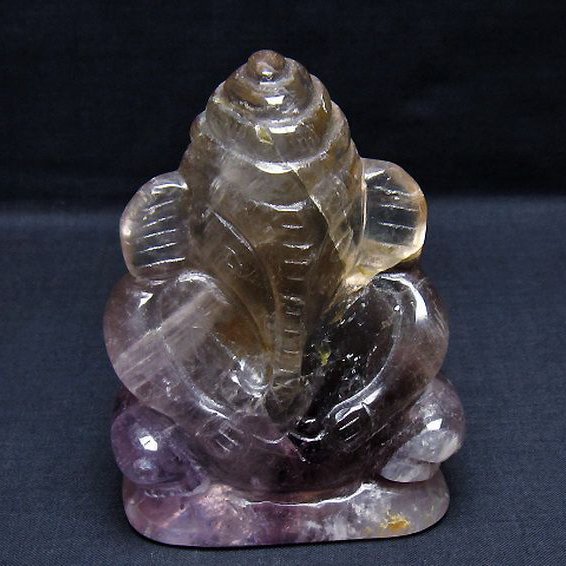 アメジスト ガネーシャ 彫刻品 置物 [t42-649]