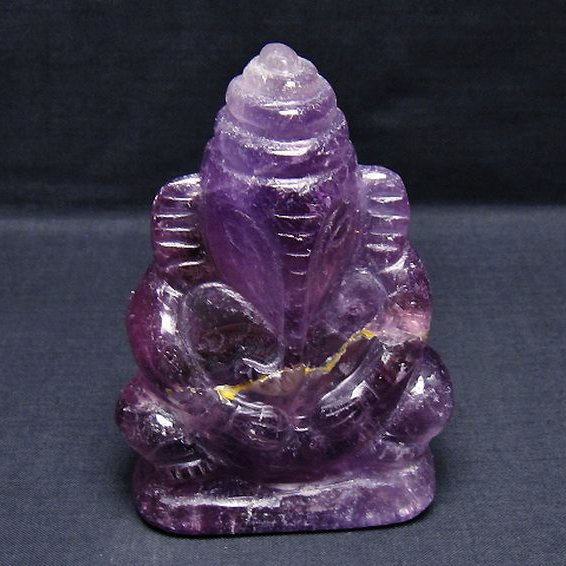 アメジスト ガネーシャ 彫刻品 置物 [t42-654]