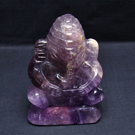 アメジスト ガネーシャ 彫刻品 置物[T42-655]