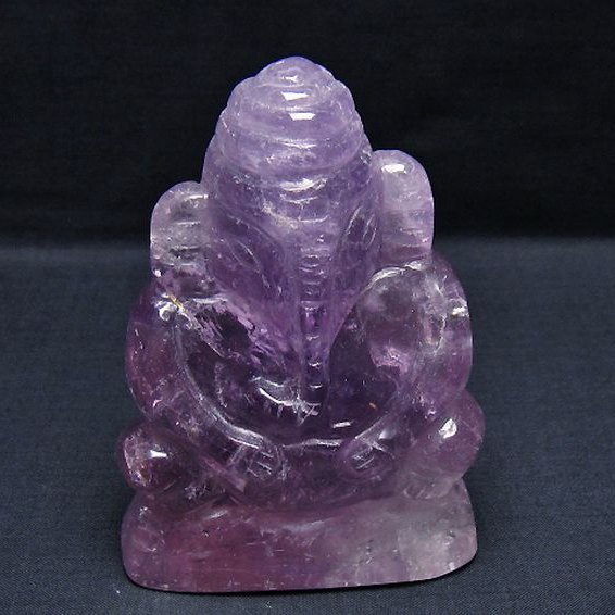 アメジスト ガネーシャ 彫刻品 置物 [t42-667]