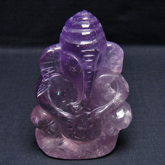 アメジスト ガネーシャ 彫刻品 置物 [t42-673]
