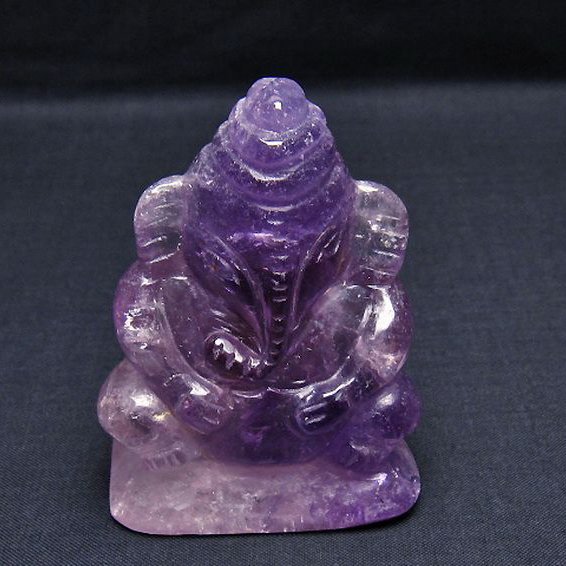 アメジスト彫刻 ガネーシャ像 アメジスト ガネーシャ 彫刻品 置物[t42-687]