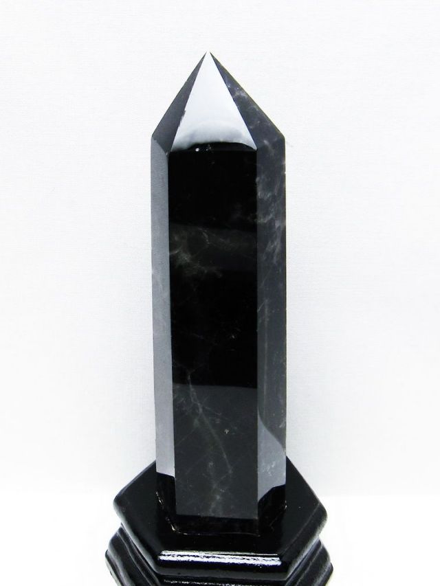 モリオン 純天然 黒水晶 六角柱[T43-8055]