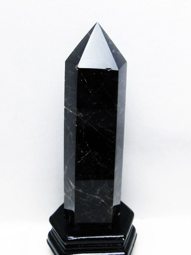 1.2Kg モリオン 純天然 黒水晶 六角柱[T43-8065]