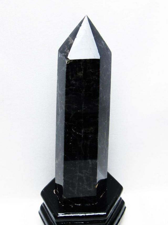 モリオン 純天然 黒水晶 六角柱[T43-8066]