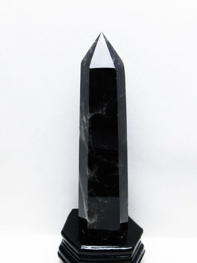モリオン 純天然 黒水晶 六角柱[T43-8079]