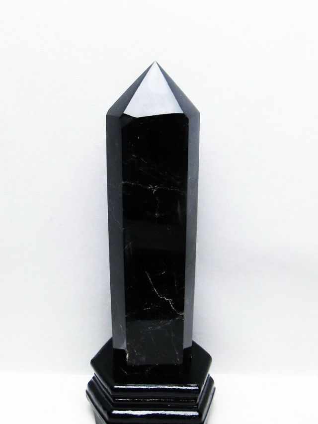 1.3Kg モリオン 純天然 黒水晶 六角柱[T43-8080]