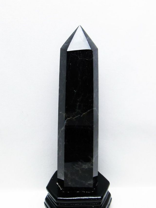 1.1Kg モリオン 純天然 黒水晶 六角柱[T43-8084]