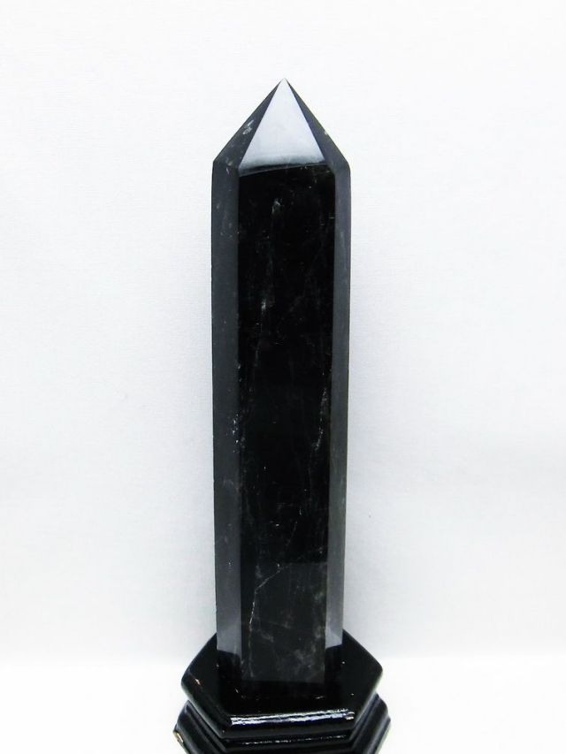 1.1Kg モリオン 純天然 黒水晶 六角柱[T43-8089]