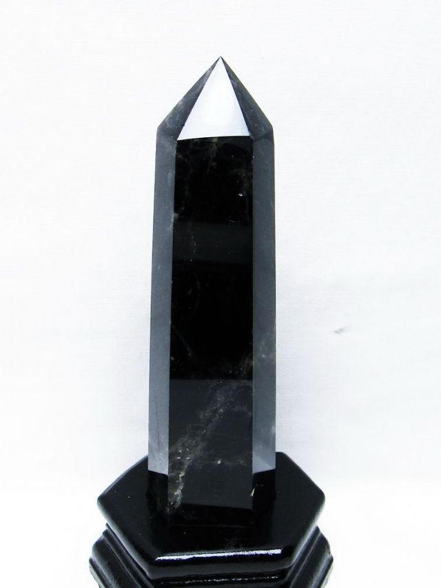 モリオン 純天然 黒水晶 六角柱[T43-8203]