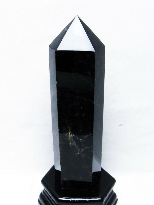 モリオン 純天然 黒水晶 六角柱[T43-8216]