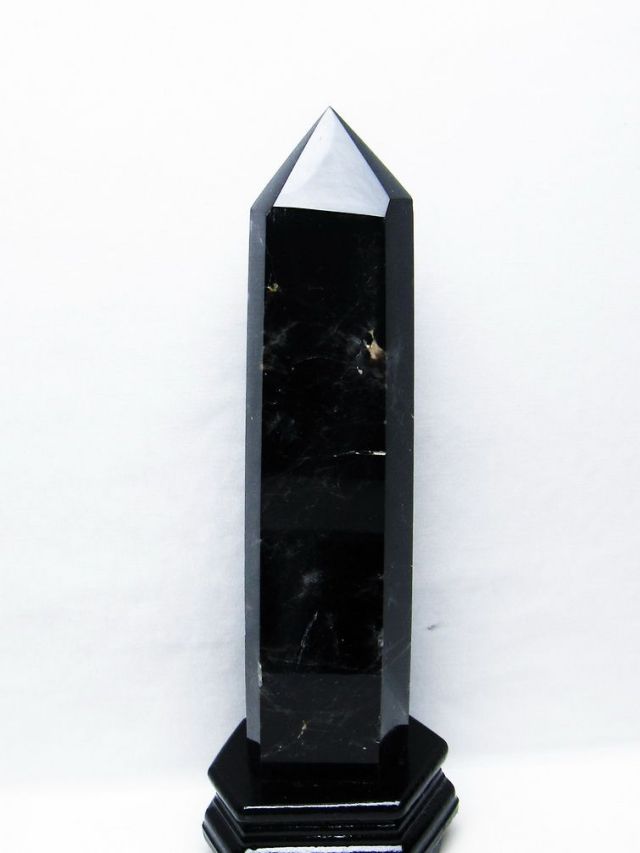 1.3Kg モリオン 純天然 黒水晶 六角柱[T43-8240]