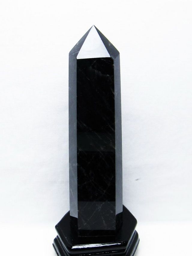 1.6Kg モリオン 純天然 黒水晶 六角柱[T43-8241]