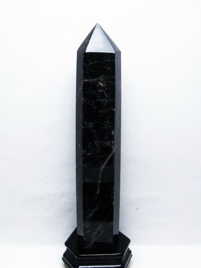 2.4Kg モリオン 純天然 黒水晶 六角柱[T43-8284]