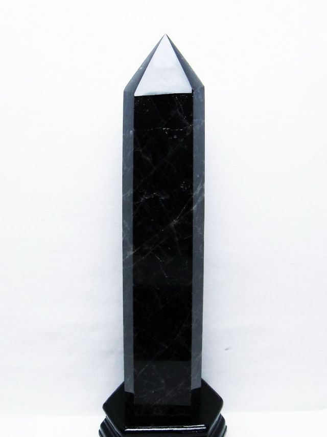 2.2Kg モリオン 純天然 黒水晶 六角柱[T43-8287]