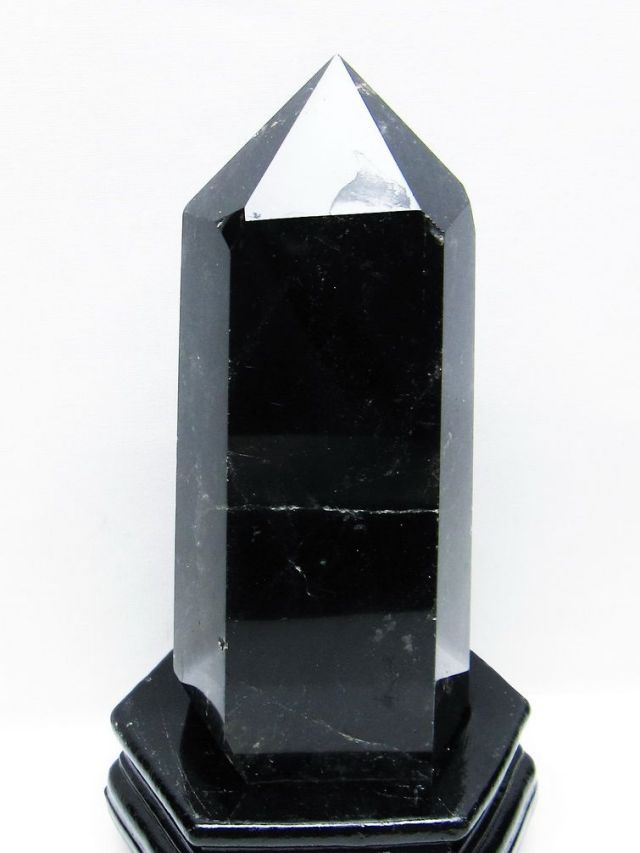 1.6Kg モリオン 純天然 黒水晶 六角柱[T43-8608]