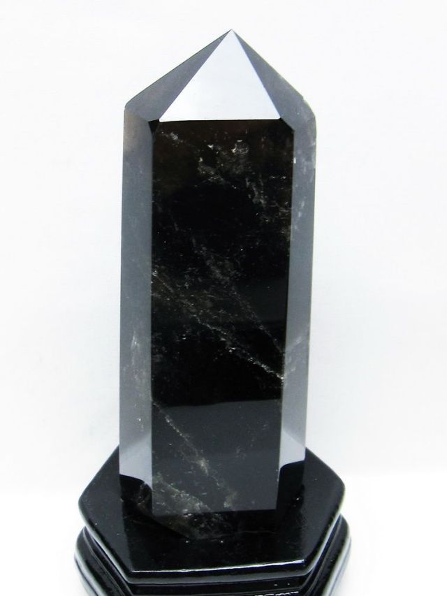1.5Kg モリオン 純天然 黒水晶 六角柱[T43-8609]