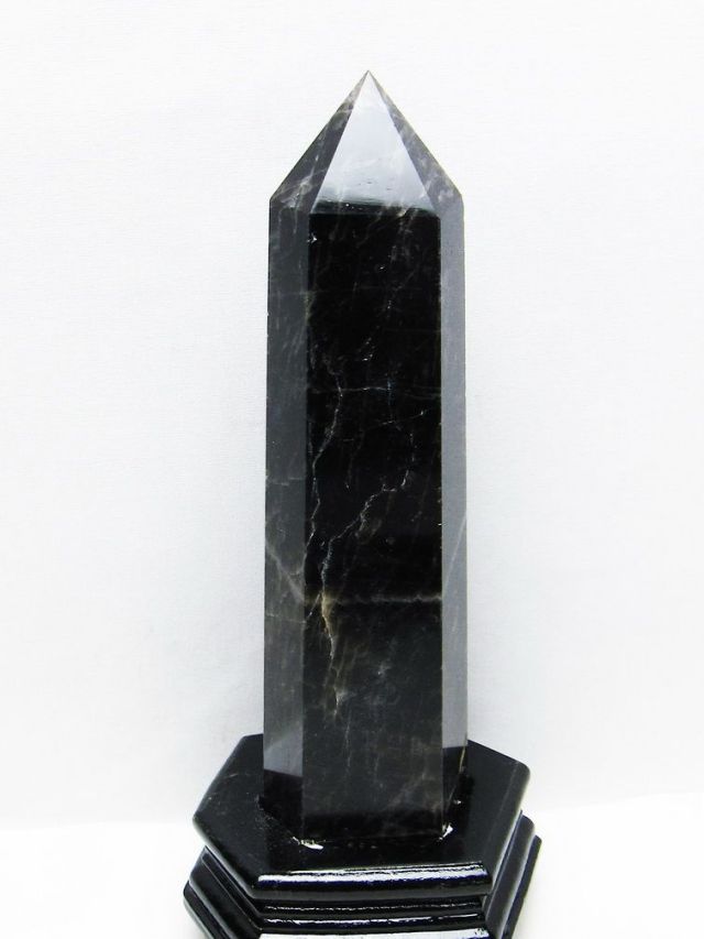モリオン 純天然 黒水晶 六角柱 [t43-8632]