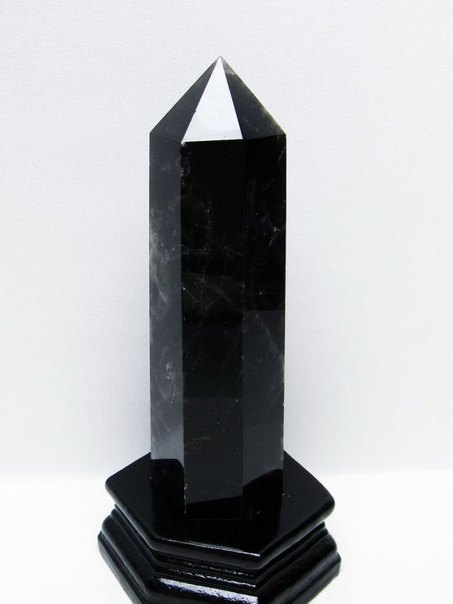 モリオン 純天然 黒水晶 六角柱 [t43-8873]