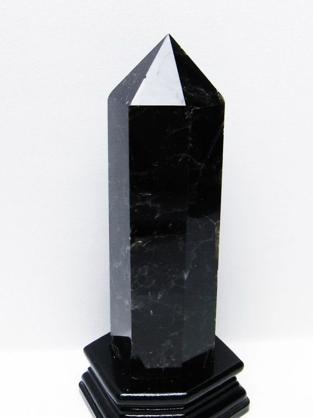 1.1Kg モリオン 純天然 黒水晶 六角柱 [t43-8932]