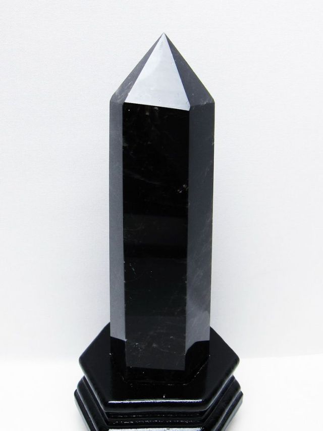 1.1Kg モリオン 純天然 黒水晶 六角柱 [t43-8984]
