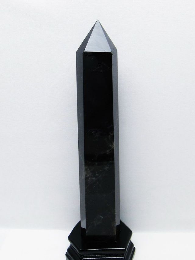 1.4Kg モリオン 純天然 黒水晶 六角柱 [t43-9010]