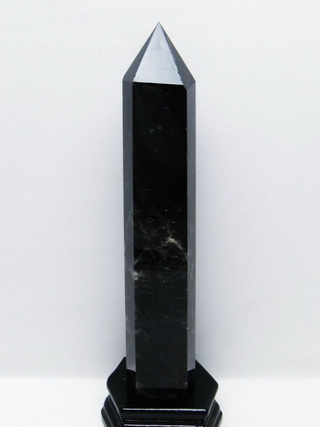 1.4Kg モリオン 純天然 黒水晶 六角柱 [t43-9013]