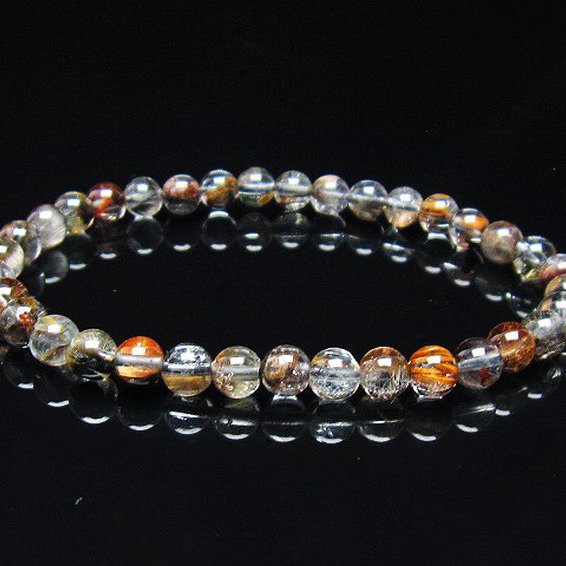 プラチナルチルインクォーツブレスレット6.6ミリ 放射プラチナルチルクォーツ ブレスレット 6mm [T437-2349]