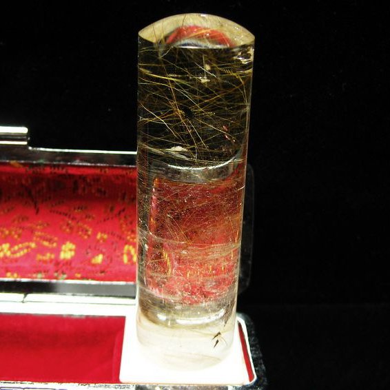 豪華金針ルチル水晶 印材　※別途料金で篆刻可能 18mm [t44-605]