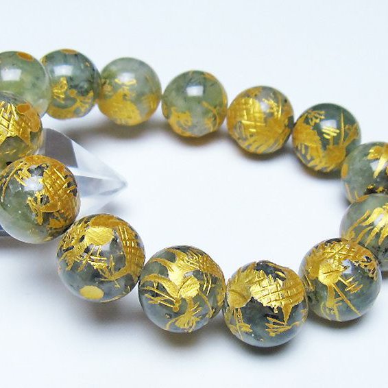 トルマリンルチルプレナイト 手彫り 龍 ブレスレット 16mm [t440-1543]