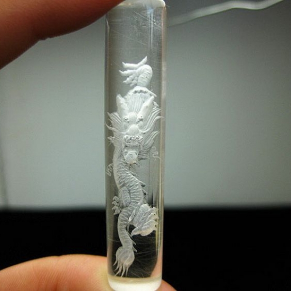 ルチル水晶 中彫り 龍 印材　12mm [T45-10]