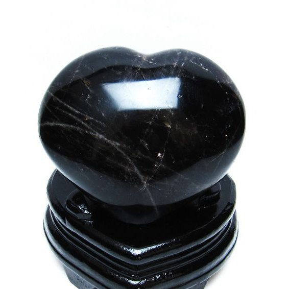 モリオン 純天然 黒水晶 ハート  置物[T457-3789]
