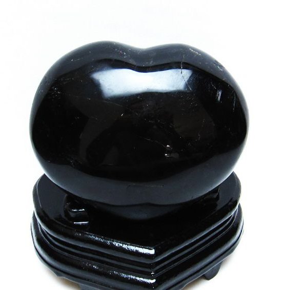 1.3Kg モリオン 純天然 黒水晶 ハート  置物[T457-3793]
