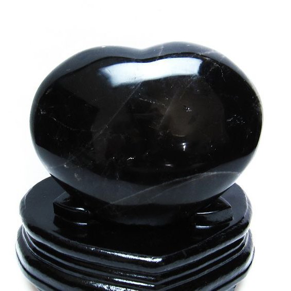 1Kg モリオン 純天然 黒水晶 ハート  置物[T457-3795]