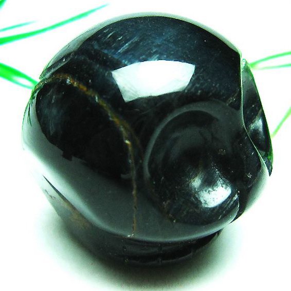 ブルータイガーアイ※青虎目石 ドクロ 置物[T464-253]